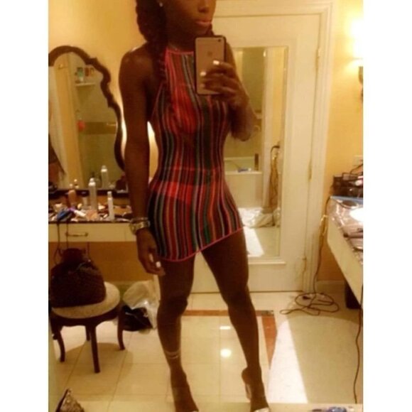 Rainbow Fishnet Babydoll Halter Midi Mini Stretch Chemise Dress Sexy Unicorn NWT - Picture 7 of 9